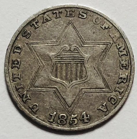1854-3 Three Cent Silver Piece, MS Choice Gem BU #723 Cover