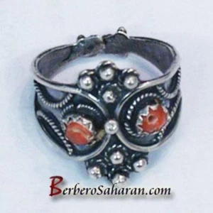 Handmade Silver and red coral Algerian berber ring - Adjustable - Bild 1 von 1