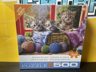 Knitting Kittens Jigsaw Puzzle 19x13 Kitty Cats Yarn Eurographics 500 Pieces NEW - Image 1 of 4