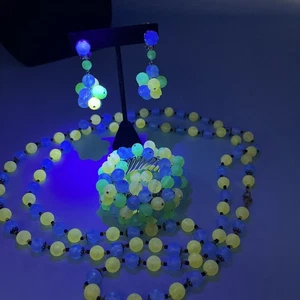 UV Glow Perlen Armband Ohrringe Cha Cha Vintage Japan Stretch Rockabilly + Halskette - Bild 1 von 11