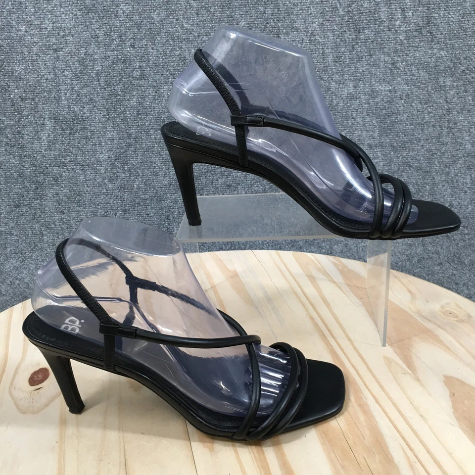 BP Sandals Womens 9.5 M Billy Casual Strappy Slingback Black Faux Leather Heels - Image 1 of 4
