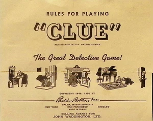 1950 Rules For Clue Detective Brettspielanleitung - Bild 1 von 3