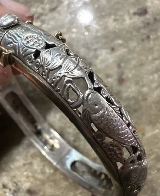 PO SUN HON Sterling  W/ 14K Gold Trim Bracelet - Fish Design - Image 1 of 4