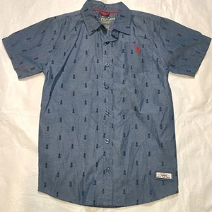 U.S. Polo Assn. Boys Button Down Pineapple Print Size 10/12 Blue - Picture 1 of 11