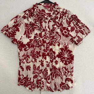 Vintage Y2K Sunny Leigh Hawaii Damen große Knopfleiste Bluse Top rot weiß - Bild 1 von 16