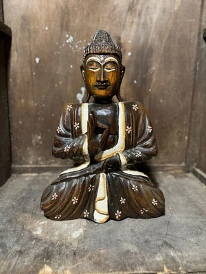 Scultura In Legno Raffigurante Buddha - Immagine 1 di 4