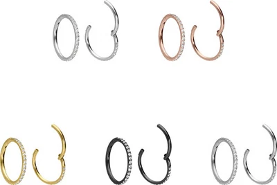 PIERCINGLINE  Piercing Ring Titan Segmentring Clicker EINGEFASSTE KRISTALLE - Bild 1 von 3