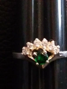 Anillo de plata esterlina 925 mexicano ventilador en forma verde y circonio transparente - Imagen 1 de 5