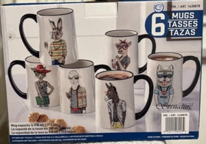 Set of 6 Hipster Animal Coffee Mugs 17.5 oz. by Signature Housewares - Picture 1 of 17