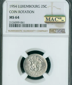 1954 Luxembourg 25 Centimes NGC MS64 MAC SPOTLESS - Picture 1 of 2