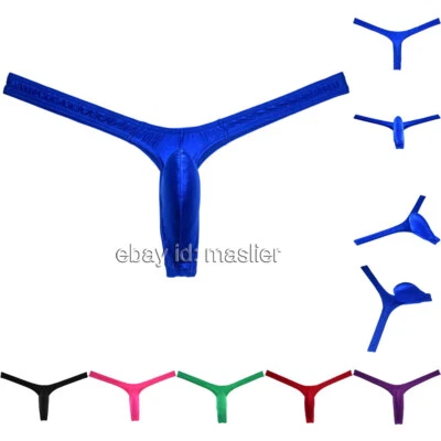 Men's Bulge Pouch Low Rise Glossy Thong Underwear Slim T-back Contour Tangas - Image 1 of 4