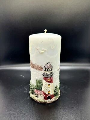"Vela vintage de paisaje marino faro pintada con textura 3D 3"" X 6""" Foto 1 de 4