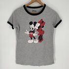 Disney Women's Gray Mickey and Minnie Mouse T-Shirt Short Sleeve Size S