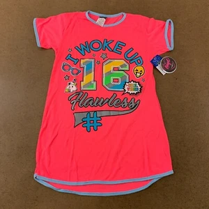 Angel Face Girls Size 10 Neon Pink I Woke Up Flawless Graphic Night Shirt *Flaw* - Picture 1 of 9