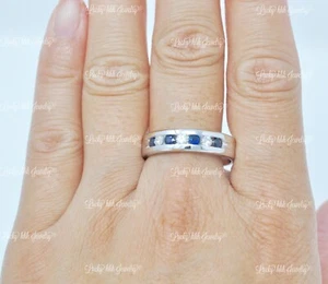 14k Solid White Gold Mens Men's Natural Diamond & Blue Sapphire Ring 1.00 ct - Picture 1 of 6
