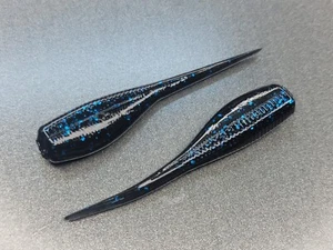 (24) 2" SLAB HUNTER "Black/Blue Flk" GRUBS BAIT JIGS CRAPPIE PANFISH STINGER - Picture 1 of 2