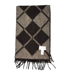 CHARTER CLUB 100% CASHMERE Scarf. Brown Diamond Argyle Pattern Fringe Adult - Picture 1 of 10