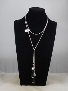 Brighton Silver Plated BOHO ROOTS Black Czech Glass Bead Lariat Necklace JL5530