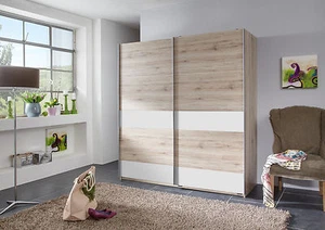 Qmax 'Chess' Sliding Door Wardrobe. SR Oak & White. German Bedroom Furniture - Picture 1 of 2