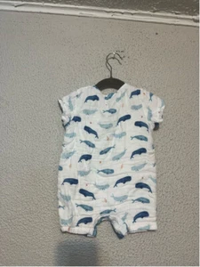 Angel Dear Baby Boys Romper One Piece White Blue Whale Shorts Size 12-18 Months - Picture 1 of 3
