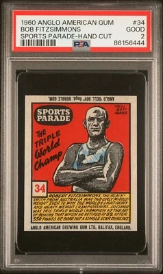 1960 BOB FITZSIMMONS ANGLO AMERICAN GUM SPORTS PARADE HAND-CUT #34 (PSA 2) - Image 1 of 2
