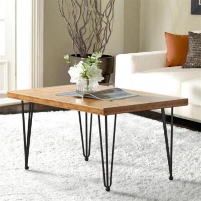 HST Simple Design Bamboo Coffee Table with Metal Legs Natural Color 36x24x19" - Image 1 of 4