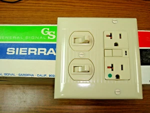 Vintage Uniline Ivory Decora GFCI Switch Outlet Wall Cover Plate 2 Gang Sierra - Picture 1 of 5
