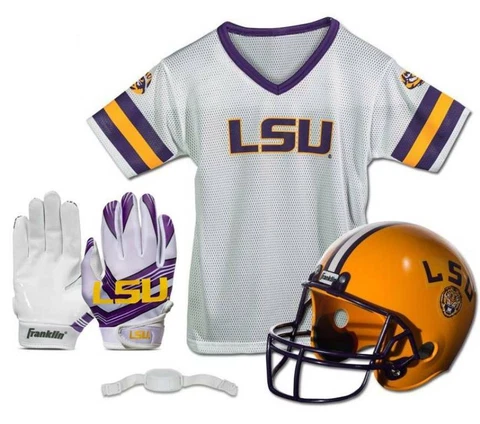 LSU Tigers Kids NCAA 3pc Uniform with Receiver Gloves, Ages 5-9 Cover