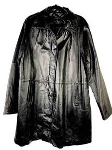 Vtg Y2K Midnight Velvet Black Leather Coat With Removable Liner Size XL - Picture 1 of 16