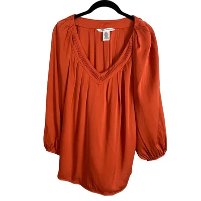 Blusa para mujer Diane von Furstenberg 6 naranja mezcla de seda manga 3/4 cuello en V Foto 1 de 4