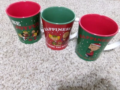 3 Peanuts Christmas Coffee Mug/Cup Sally & Charlie Brown "Happiness is .." 16oz. - Image 1 of 3