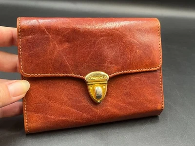 Bolsa/carteira vintage de couro marrom Oroton com fecho tom dourado - Imagem 1 de 4