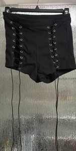 Black Corset Shorts Leather Laces 26” Waist Side Zip Light Stretch Small - Picture 1 of 5