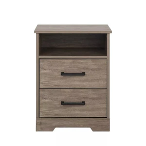Prepac Rustic Ridge Farmhouse Nightstand with 2 Drawers and Open Shelf Brown - Picture 1 of 9