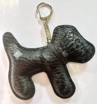 Black MCM Puppy Keychain Key Ring Dog Bag Charm Purse charm Plush Cute EUC MINT - Image 1 of 4