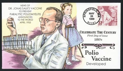 US A5 SC#3187a  U/A 32c POLIO VACCINE DR JONAS SALK HAND DRAWN COLLINS - Image 1 of 2
