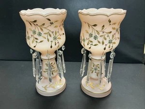 Pair Of Vintage Victorian Mantle Lamps 12”h Non-electric 16 Prisms - Germany - Picture 1 of 16