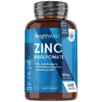WeightWorld Zinc Bisglycinate – Immune System, Skin, Hair & Nails – 120 Tablets - Image 1 of 4