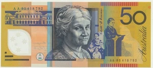 Australia: 1995 First Polymer $50 Fraser-Evans FIRST PREFIX "AA95", UNC Cat $600 - Bild 1 von 2