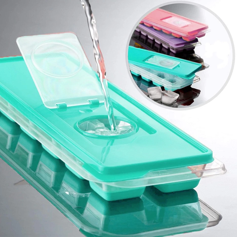 Bandeja de cubitos de hielo de silicona suave 2 piezas tapa extraíble libre de BPA contiene 24 cubos empujados hacia afuera Foto 1 de 1