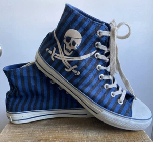 Underground Para Hombres Reino Unido 7.5 EE. UU. 9.5 Pirata Rayas Parte Superior Alta Calavera Cortejo Jolly Roger - Imagen 1 de 8