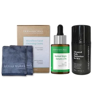 SKIN CARE BUNDLE Men Anti-aging Retinol Face Serum, Moisturiser & Face Cloths - Picture 1 of 13