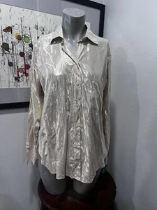 "Year Of" Vintage Metallic Langarm 70er Tailored Bluse Deadstock Neu mit Etikett. Sm - Bild 1 von 9