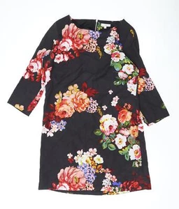 New Look Womens Black Floral Polyester A-Line Size 10 Boat Neck Zip - Picture 1 of 10