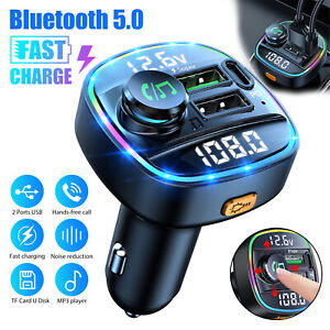 Wireless Bluetooth 5.0 Car FM Transmitter MP3 Radio Adapter Kit Dual USB Charger