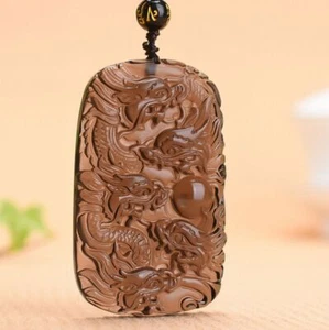 Crystal Natural ice obsidian 5 dragons necklace Amulet pendant with bead chain - Bild 1 von 9