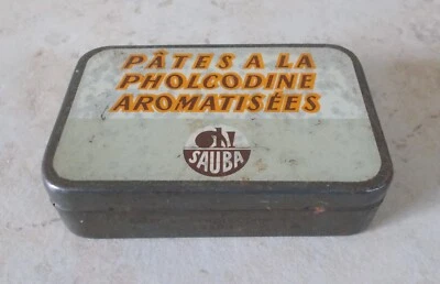 Ancienne Boite métal médicament PATES PHOLCODINE AROMATISEES Sauba vintage vtg - Photo 1/4