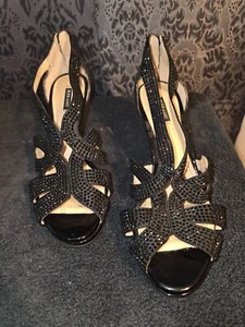 Alex Marie Women's black open toe Leeanne 3" Rhinestone studded heels size 8 - Bild 1 von 4