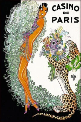 CASINO DE PARIS JOSEPHINE BAKER 1930 TEATRO LOUIS GAUDIN VINTAGE PÓSTER REPRO Foto 1 de 3