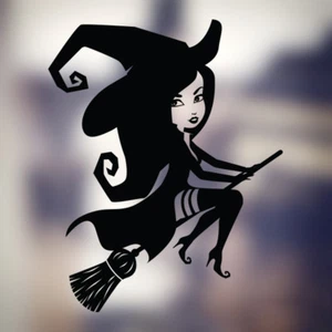 Spooky Cute Witch Girl Broom Halloween Window Decal Sticker Car Home Decor Wall - Picture 1 of 2